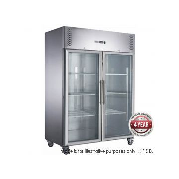 FED X Series XURF1200G2V Upright Glass 2 Door SS Freezer