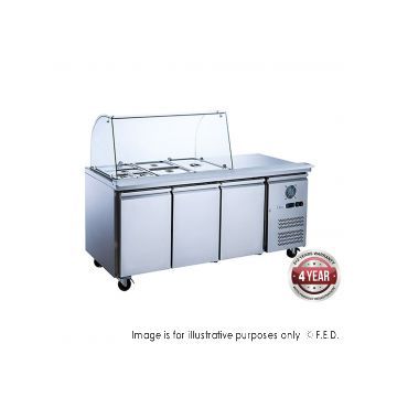 FEDX FEDX Three Door Salad Prep Fridge with Curve Glass Top XTHP3100SALGC