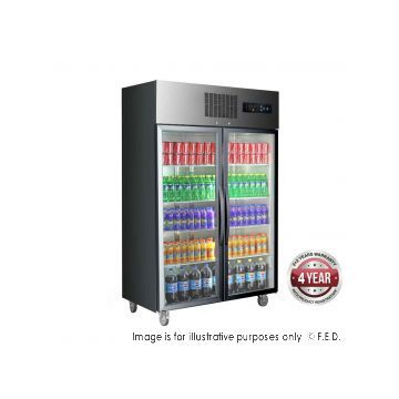 Temperate Thermaster SUCG1000B Double Door Upright Display Fridge Black