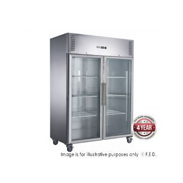 FED X Series XURF1410G2V Upright Glass 2 Door SS Freezer